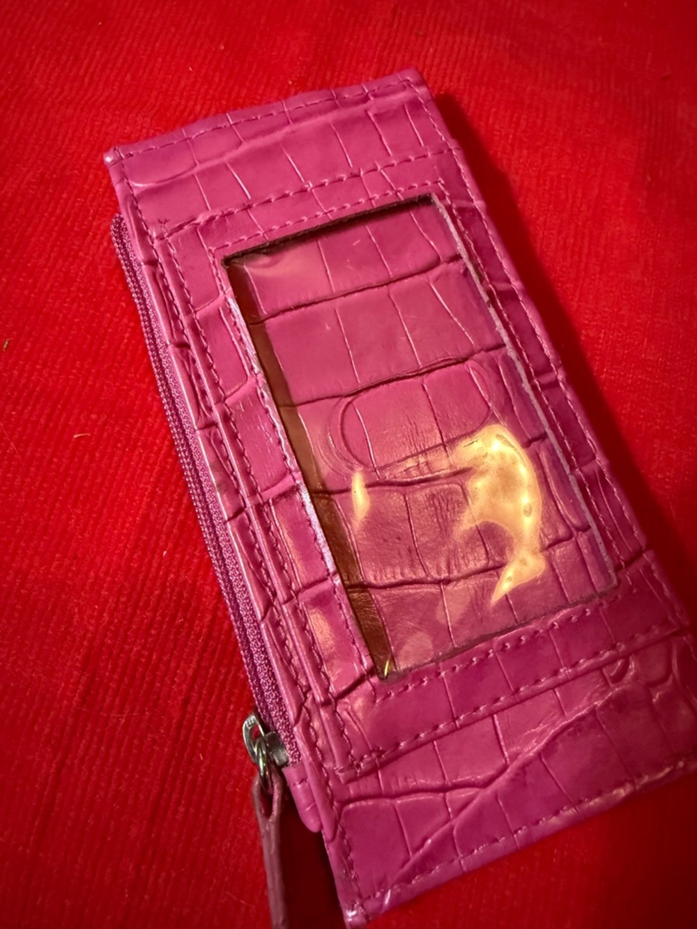Pink Croc-Embossed Card Wallet with Snap Closure - Picture 3 of 4